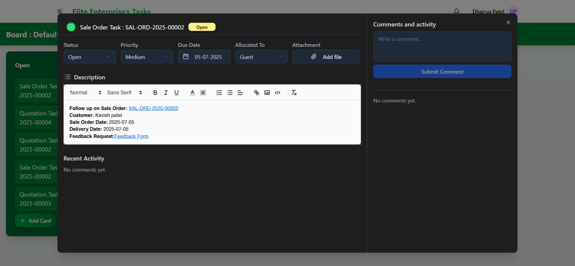 Dashboard Screenshot